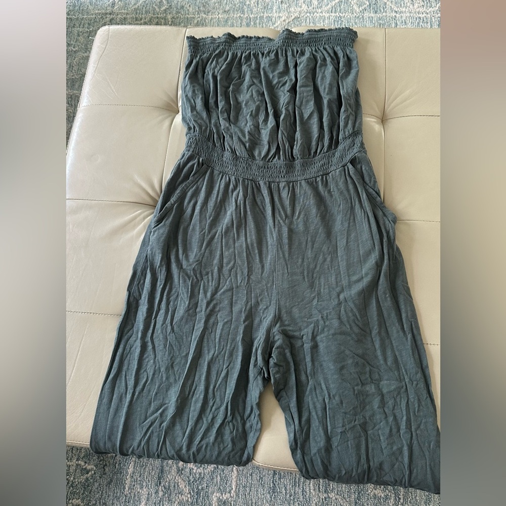 Aerie Olive Green Smocked Detail Jumpsuit